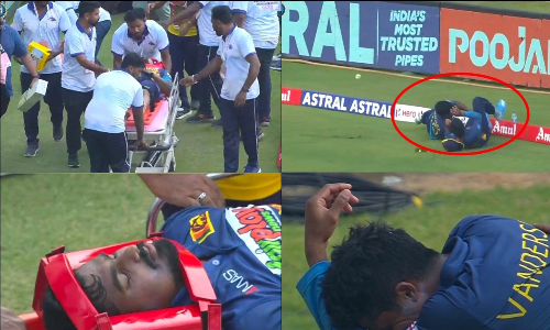 Sri Lankan players Jeffrey Vandersay and Ashen Bandara on crutches