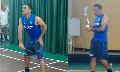 MS Dhoni takes to badminton