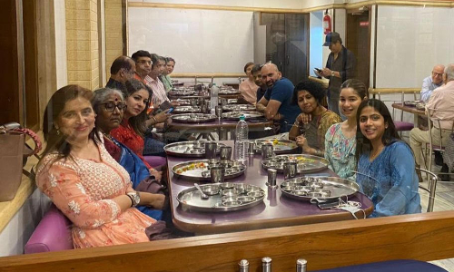 Sachin family enjoy SARAS (very nice) food